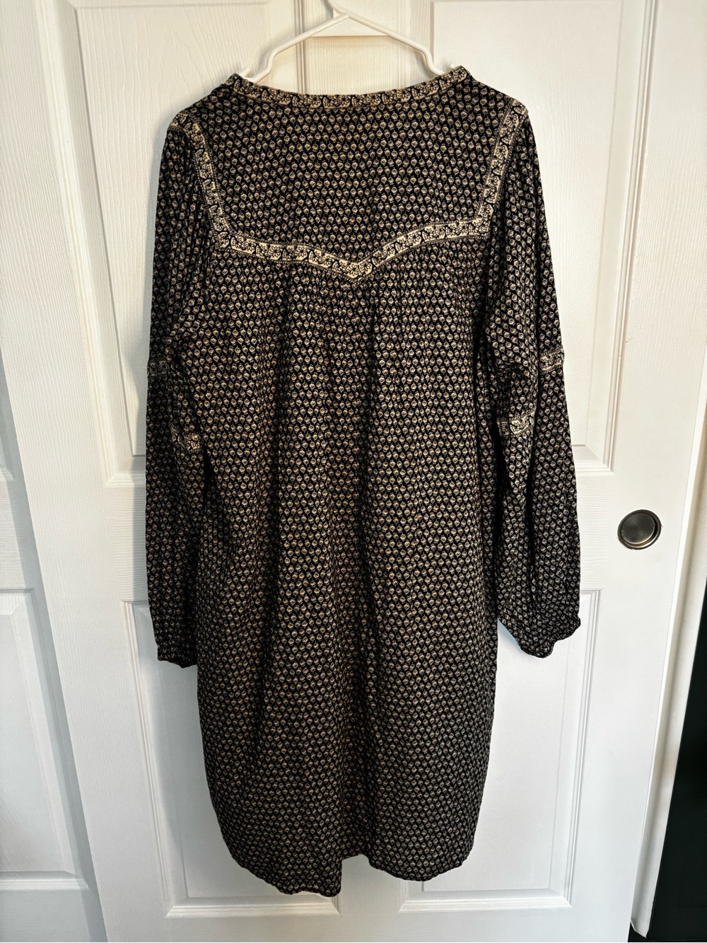 Old Navy L Tall Boho Floral Tunic Dress Black Cream Long Sleeve - Picture 3 of 11
